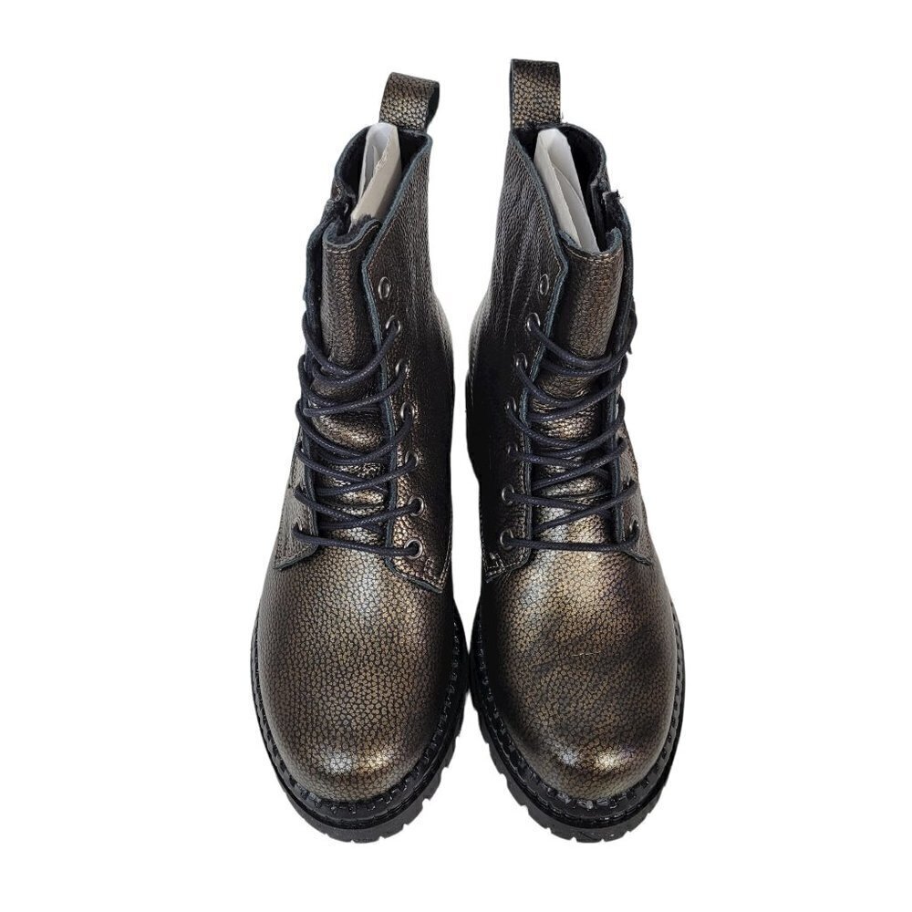 Metallic Leather Combat Boots Black Women Size EU 36 US 6 - Picture 6 of 16